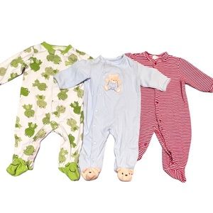 3/$15 Lot - 3 Footed Sleeper / Play Onesies ~ Baby 6mo 6-9mo 9mo Bear Frog